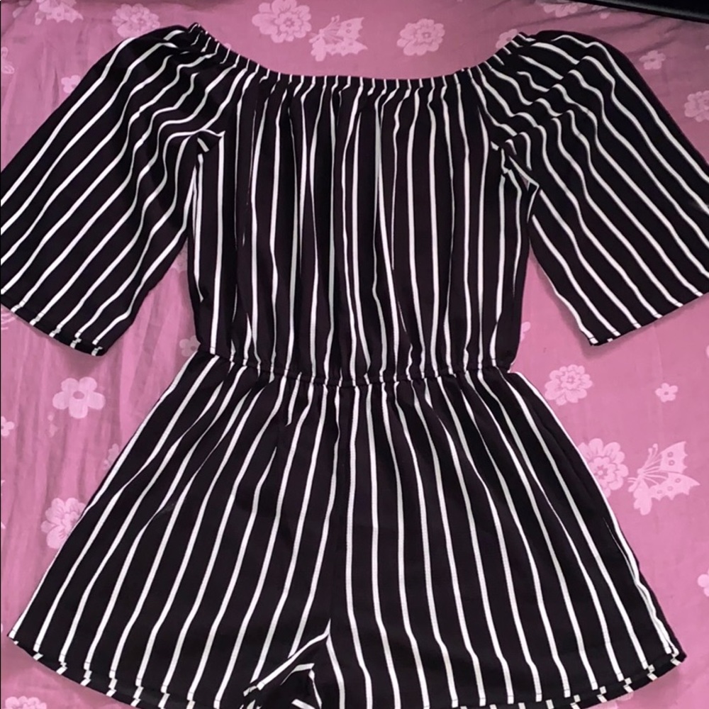 Black/White Striped Romper